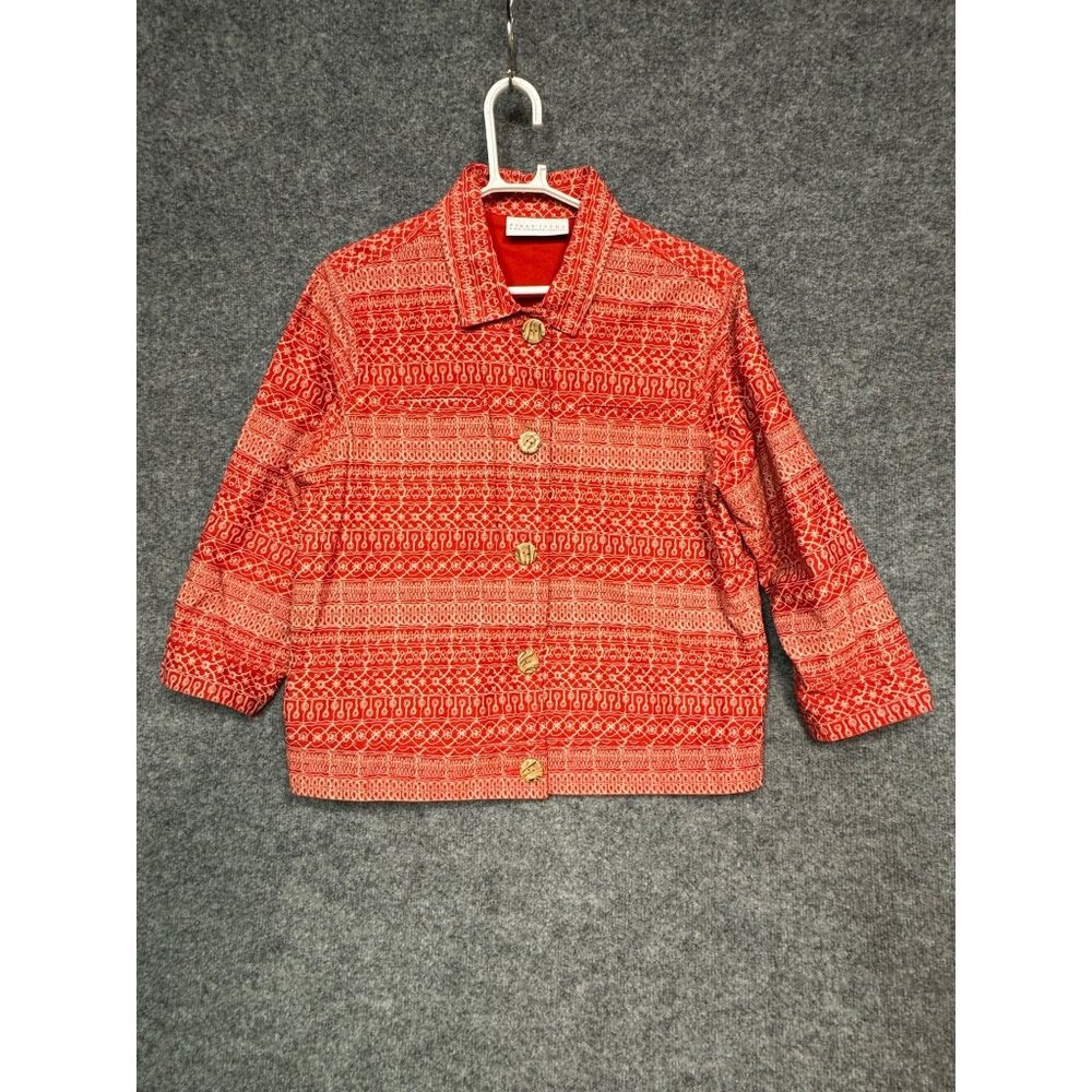 Liz Claiborne First Issue Jacket Women's XL Red Geometric Patterned Jacket